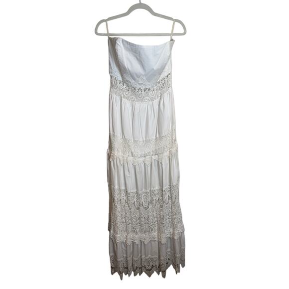 Boston Proper White Poplin Lace Strapless Maxi Dress Size 10 - Picture 4 of 11